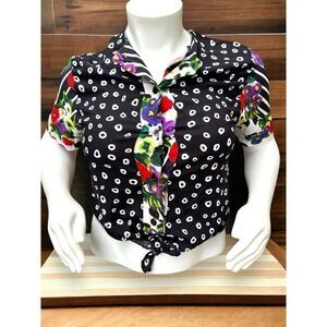 Vintage 80s F-Stop Floral Button  Front Top Blouse Size Medium
